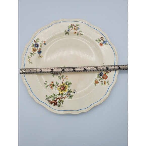 Vintage Steubenville Ivory Scalloped & Beaded 9" Plate Floral Pattern BEAUTIFUL - Picture 5 of 12